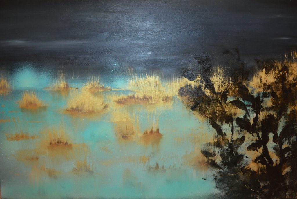julia-nissimoff-turquoise-reeds-90x60cm-acrylic/spray-on-canvas-abstract-painting